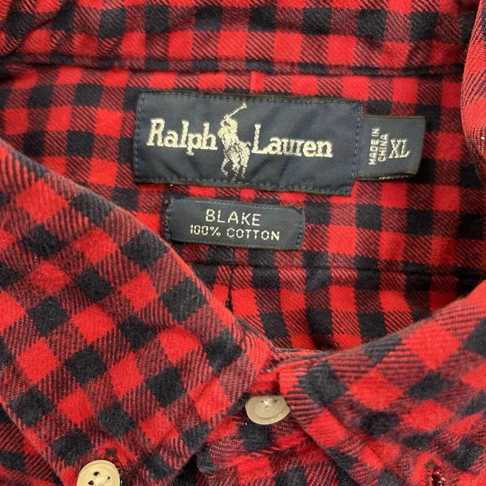 Ralph Lauren Shirt Mens Blake XL Red Flannel Check Pony Logo Button Down
